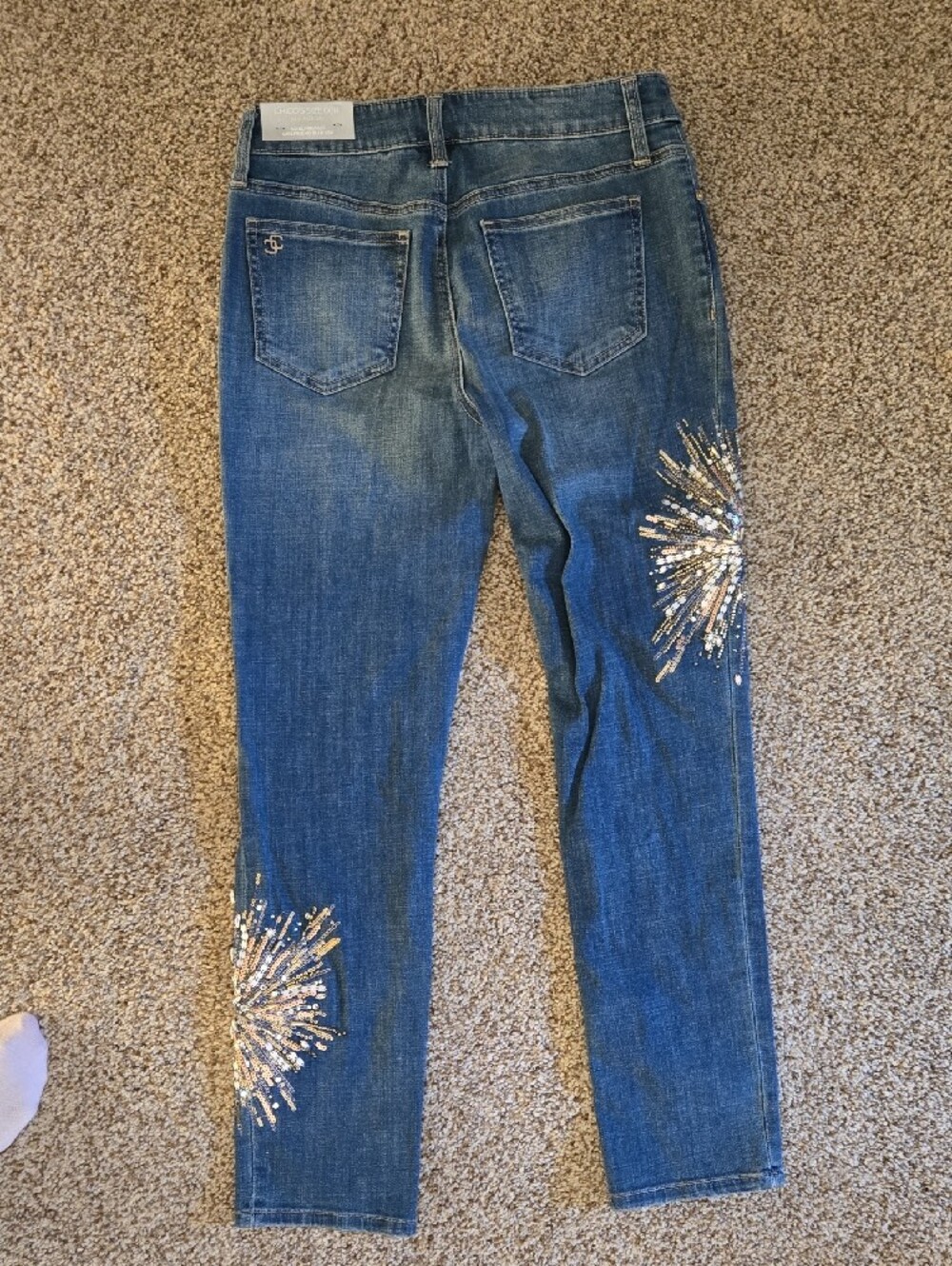 Chicos Embellished Blue Women's Jeans Sequin Burst Accents Sz 2 (00R)New $149 - Picture 3 of 5